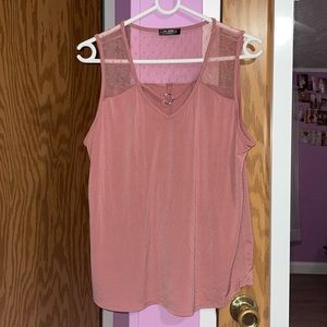 Pink polka dot mesh tank